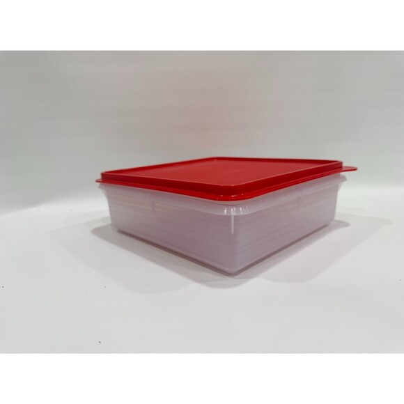 Tupperware Stacking Square Container 8 1/2” X 8 1/2” Red Lid 5352B - Picture 2 of 8